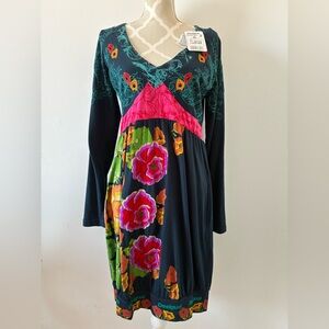 DESIGUAL | NWT Embroidered Floral Navy “Evangellyn” Dress - Size XL